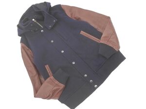 MEN’S BIGI メンズビギ フェイクレザー ウール混 中綿 フーディー スタジャン ジャケット size01/紺ｘ茶 ◇■ ☆ eib0 メンズ