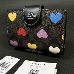 【COACH 本物 新品 コーチUSAアウトレット正規品】ミディアム ジップ ウォレット シグネチャー ハート 二つ折り財布 CP418 新作