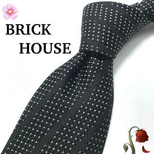 【美品】BRICK HOUSE　ブリックハウス　ネクタイ　ドット　ストライプ　ブラック　白　ホワイト　ビジネス　スーツ