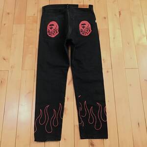 BAPE FLAME black denim pants Sサイズ a bathing ape FIRE デニム パンツ エイプ ベイプ アベイシングエイプ ジーンズ y8788