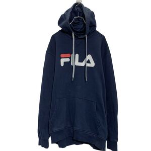 FILA ロゴ スウェット パーカー フィラ L～ ネイビー プルオーバー 古着卸 アメリカ仕入 a609-6914