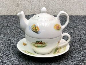 ⑨ 美品 Aynsley エインズレイ Tea for one キッチンガーデン ティーポット カップ ソーサー 3点 ブランド 食器 雑貨[F01]