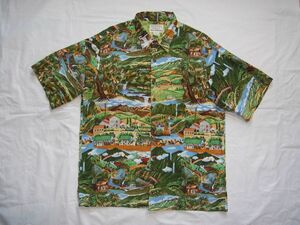 ☆ 90s ハワイ製 ビンテージ Reyn Spooner レインスプーナー Guy Buffet Collection レーヨン アロハシャツ sizeL ☆USA古着 ART 80s OLD