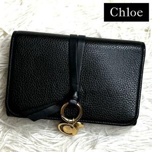 ≫美品≪ / Chloe クロエ アルファベットトリフォールドウォレット 三つ折り財布 コンパクト財布 カーフレザー ブラック ALPHABET