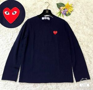 未使用品 プレイコムデギャルソン ニット セーター PLAY COMME des GARCONS 長袖 刺繍 ハート ワッペン ウール 紺 S