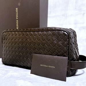 現行品【極美品】BOTTEGA VENETA ボッテガヴェネタ セカンドバッグ クラッチバッグ イントレチャート ダークブラウン メンズ 