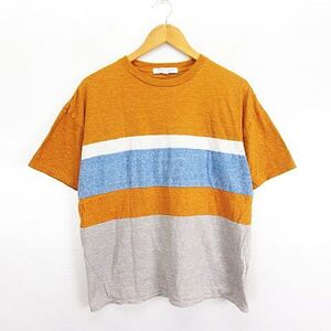 アーバンリサーチ Tシャツ カットソー 半袖 クルーネック 切替 コットン M キャメル×ホワイト×サックス×グレー ※EKM メンズ