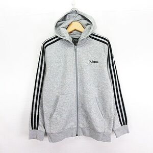 アディダス adidas パーカー ジャケット 長袖 ジップアップ ライン ロゴ 裏起毛 160 グレー スポーツウェア ※EKM キッズ