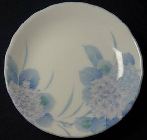 昭和の美　紫陽花図　印判　高級茶豆皿　陶磁器研究