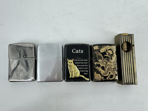 16478-02★ZIPPO ×4 DOLPHIN ×1 おまとめ 5点セット オイルライター 喫煙具 二面鳳凰/猫/シルバー/ゴールド★