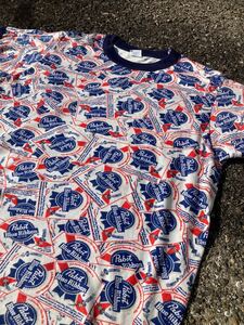 Pabst Blue Ribbon 総柄tシャツ/パブスト ブルーリボン Tシャツ 看板 バドワイザー クアーズ usa製 古着 ビール半袖Tシャツ chopper