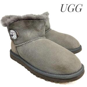 ☆即決・送料無料☆UGG アグ ベイリーボタン ブリング ミニ スワロフスキー グレー 22cm シープスキン カジュアル 本革 本皮 レディース