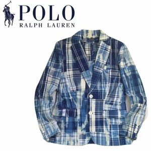 新品未使用 最高傑作 Polo Ralph Lauren インディゴ パッチワーク ブリーチ加工 テーラードジャケット ブレザー スーツ メンズ rrl 2405276