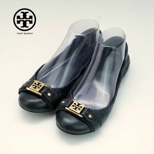 Tory Burch トリーバーチ 6.5 23.5 バレエシューズ フラットシューズ ゴールド金具 レザー 黒 ブラック/OC100