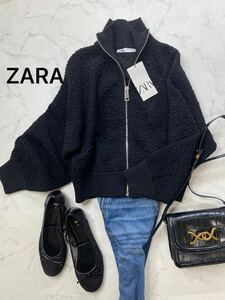 ZARA ザラ★タグ付き未使用★大人素敵★ジャガードニット ブルゾン ボンバージャケット アウター★ブラック/黒 Sサイズ 1040 