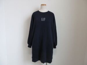 (59910)GAP　ギャップ　レディース　裏起毛　ロゴ　スウェット　ワンピース　長袖　ネイビー　M　USED