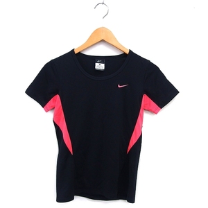 ナイキ NIKE DRI-FIT スポーツウェア Tシャツ ロゴ ラウンドネック ツートンカラー 半袖 S 黒 ブラック ピンク /NT29 レディース