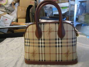 □Burberrys BURBERRY バーバリー ノバチェック シャドーホース ハンドバッグ ブラウン　レザー□