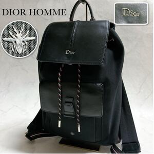 美品◎DIOR HOMME ディオール・オム BEE MOTION モーション バックパック リュック ロゴ シルバー金具 蜂 メンズ イタリア製 ブラック 