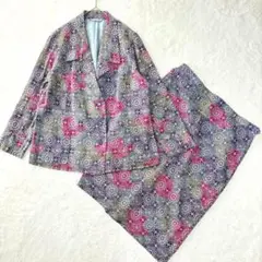 美品 セットアップ ジャケット スカート 総刺繍 マルチカラー レトロポップ