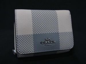 ■美品■ COACH コーチ C1916 PVC 三つ折り チェック柄 財布 ミニウォレット レディース グレー系×ライトベージュ系 FD2824