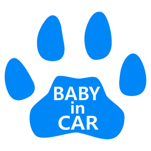 送料無料 オリジナル ステッカー BABY in CAR 肉球 ライトブルー 安全運転 交通安全 ステッカー サイズ 20×18 ベビー イン カー