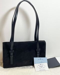 Aa38■ 美品 プラダ PRADA パーティバッグ ハンドバッグ サテン ミディアム スエード黒ブラック 黒 冠婚葬祭 希少 レア 付属品完備 