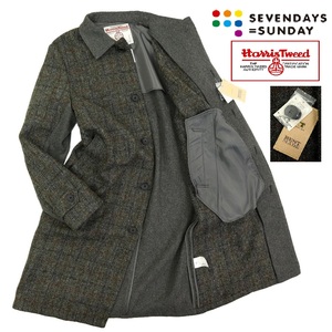 【M312】【新品】SEVENDAYS=SUNDAY×HARRIS TWEED セブンデイズサンデイ ハリスツイード ステンカラーコート 別注 サイズM