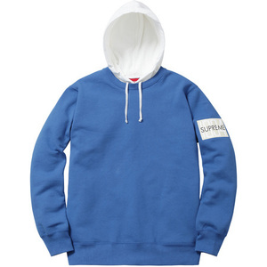 希少★新品本物【青★L】2-Tone Hooded Crewneck Sweatshirt ツートン 袖ロゴパーカー 正規店購入 シュプリーム 限定 入手困難 Supreme16SS