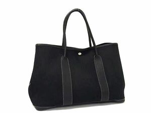 1円 ■美品■ HERMES エルメス ガーデンパーティーPM トワルオフィシェ×ネゴンダ シルバー金具 ハンドバッグ トート ブラック系 AX8019