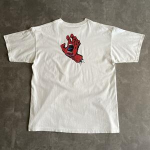 90s ビンテージ SANTA CRUZ サンタクルーズ SPEED WHEELS SCREAMING HAND スクリーミングハンド 赤ハンド Tシャツ USA製 白 XL