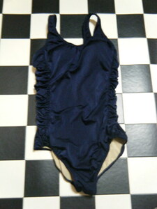 女性水着ワンピース　サイズ17LL　D5941　光沢紺　サイドシェイプ　全体にネット