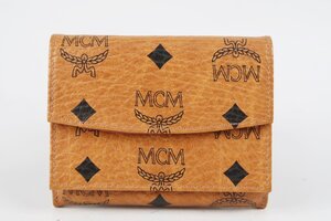 【美品】MCM エムシーエム ロゴグラム コンパクト 財布 ブラウン系【RP18】