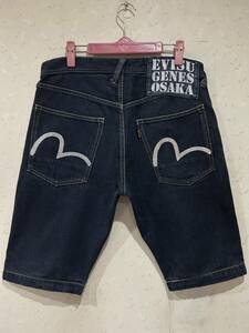 ※EVISU GENES OSAKA エヴィス エビス ハーフ ショート デニムパンツ 濃紺 32 　　　　　　　　 BJBB.AJ