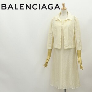 ヴィンテージ◆BALENCIAGA バレンシアガ モヘヤ混 七分袖 ジャケット＆ノースリーブ ワンピース アンサンブル セットアップ アイボリー 40