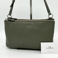 【美品】COACH ポシェット ショルダーバッグ ダブルジップ グリーン