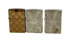 お得●ZIPPO ジッポ●オイルライター3点セット●シルバー ブロンズ ZIPPO ブロックチェック柄 ロゴ イニシャル K T