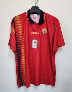 94W杯 スペイン FFF Spain(H) ＃6 フェルナンド・イエロ Hierro 半袖 adias 1994 WorldCup仕様 XL