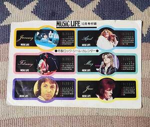 ステッカー　MUSIC LIFE　1975年 12月　エリック・クラプトン　ポール・マッカートニー　シール　非売品　未使用　貴重　