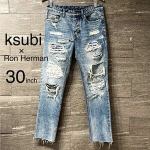 完売品 希少 ksubi × Ron Herman 別注 デニム ダメージ 30 スビ ロンハーマン ダメージ加工 リペア加工 ジーパン インディゴ クラッシュ