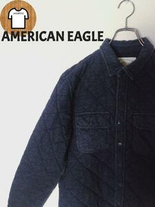 AMERICAN EAGLE キルティングジャケット S ネイビー フルボタン ダブルポケット 古着A239