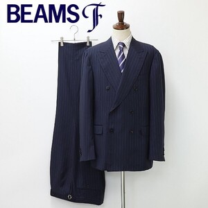 新品◆BEAMS F ビームスF ストライプ柄 ダブル スーツ セットアップ 紺 ネイビー 56 8Ｒ