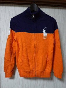 ●POLO RALPH LAUREN ポロ ラルフローレン コットンニットジャケット ビックポロ ビックポニー 160●0103●