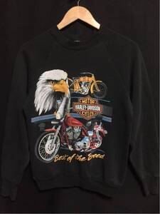 ◆ HARLEY DAVIDSON ◆ 80s ハーレーダビッドソン 1988年製 ヴィンテージ オリジナル フロントプリント BLK ラグラン スウェット S程度 黒