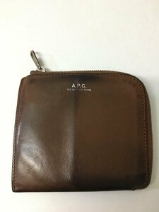 ◆A.P.C APC アーペーセー ラウンドジップ レザー　財布 ウォレット　ロゴ入り 茶系 タグ付き