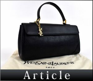 195574★美品 Yves Saint Laurent イヴサンローラン ハンドバッグ バッグ カバン ロゴ YSL レザー 革 ネイビー 紺 レディース/ B