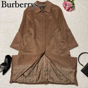 【美品 モノグラム総柄】Burberry バーバリー カシミヤ100% カシミア 裏地総柄 モノグラム ロングコート ブラウン 茶 大きいサイズ15 3XL