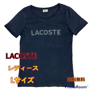 LACOSTE ラコステ デカロゴ 半袖シャツ 44 レディース Lサイズ 半袖Tシャツ 送料無料 シンプル ブラック 黒 Tシャツ 半袖 ファブリカ