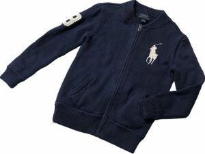 キッズサイズ ■ Polo Ralph Lauren ラルフローレン ■ ビッグ ポニー 刺繍 3 ナンバリング 刺繍 コットン ニット ジャケット ネイビー 5