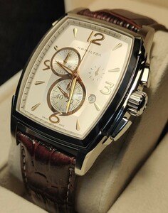 送料無料 超希少 Hamilton Jazz Master CHRONO Tonneau Quartz ハミルトン ジャズマスター クロノグラフ トノー クオーツ 腕時計 カーキ